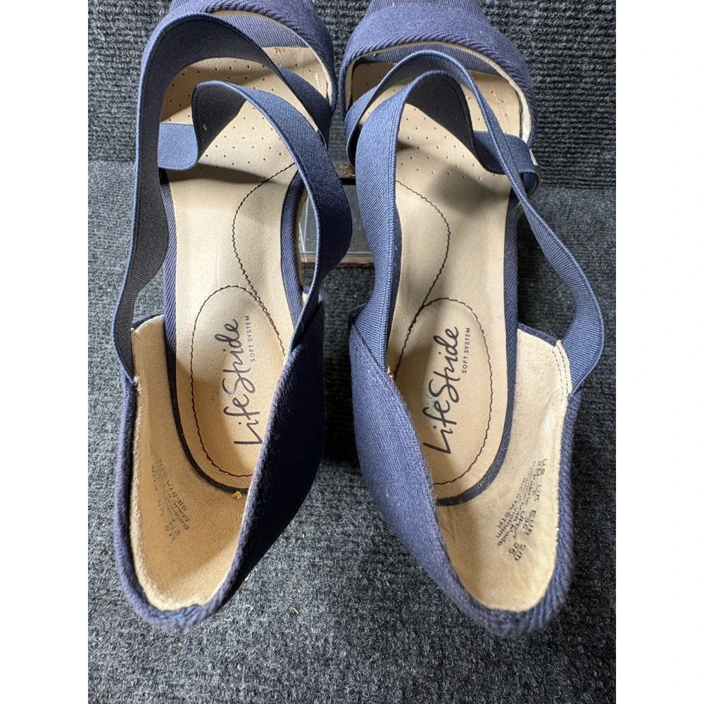 LifeStride Siesta Str Navy Blue Espadrille Wedge Sandals Womens 9M Comfort Flex